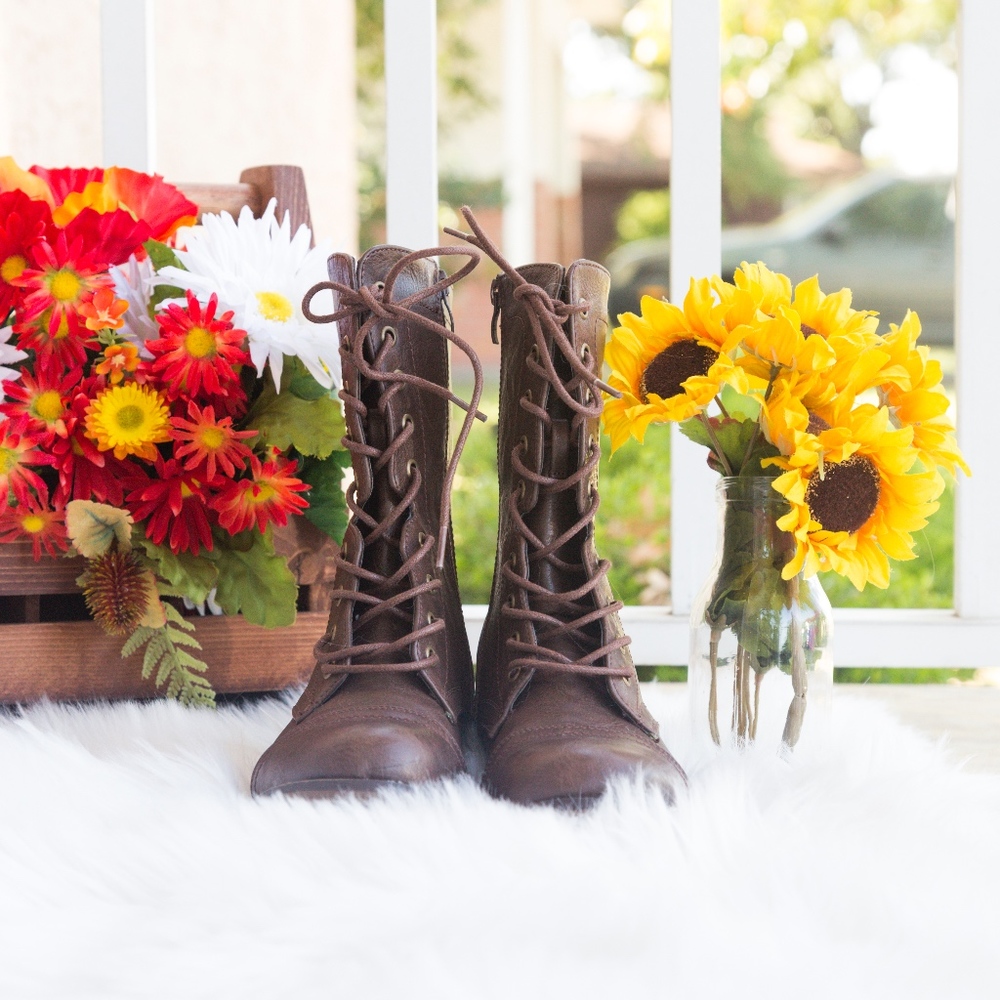 Brown Lace-Up Combat Boots